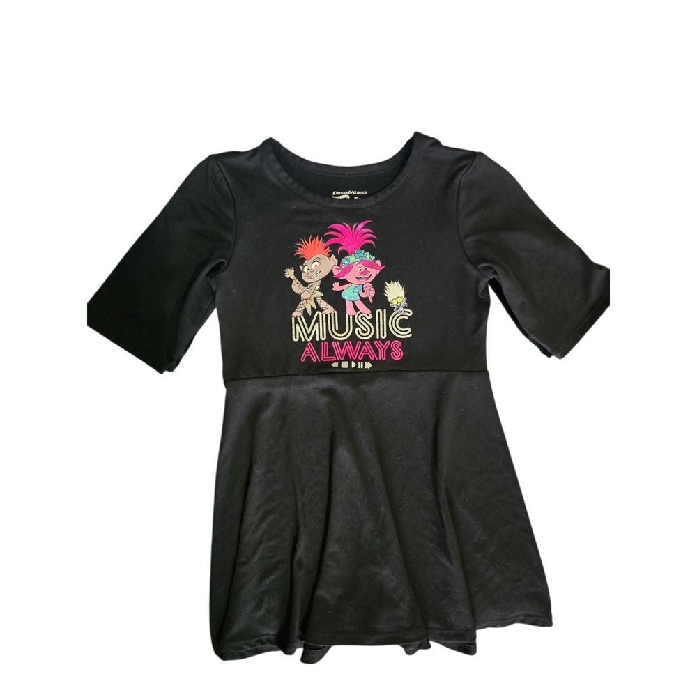 DreamWorks Trolls World Tour Music Always Skater Dress Black Girls XS 4-5